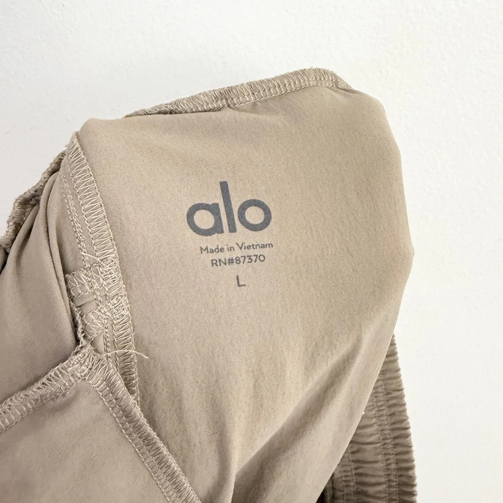 Alo Yoga Cargo Jogger Pants Taupe High Rise Drawstring Performance Large